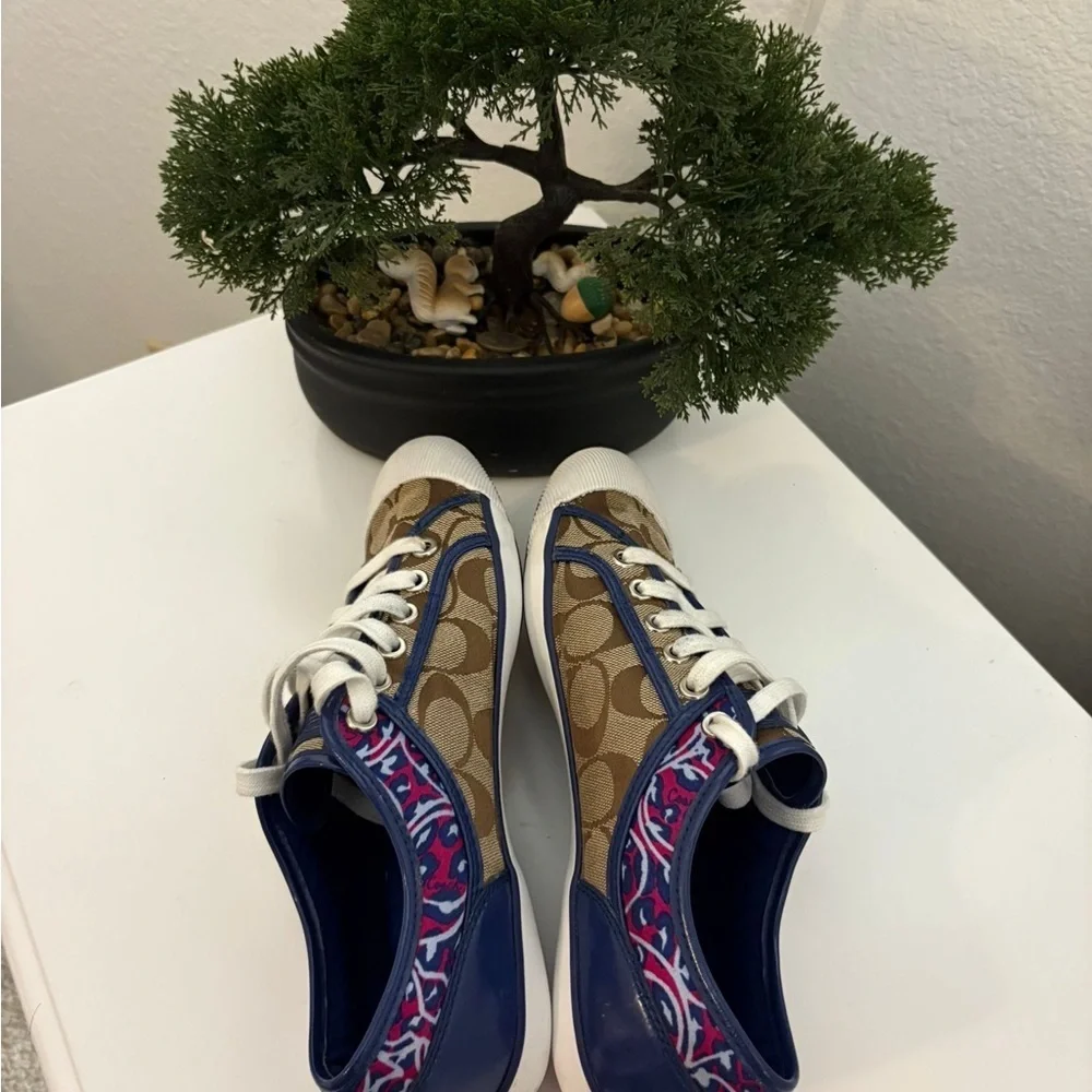 Coach 😍Brown and Blue Sneakers with Pink Accents